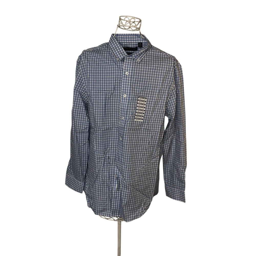 New Nick Graham Men Modern Fit Dress Shirt Blue White Plaid 16.5 34-35 N7NDS6103